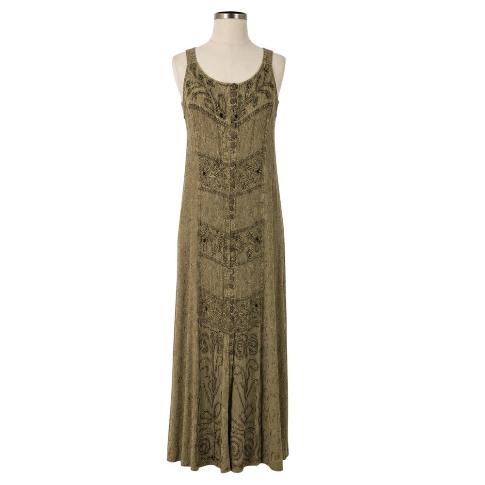 Vintage 90s Magic India Embroidered Rayon Sleeveless Maxi Dress Free Size OS